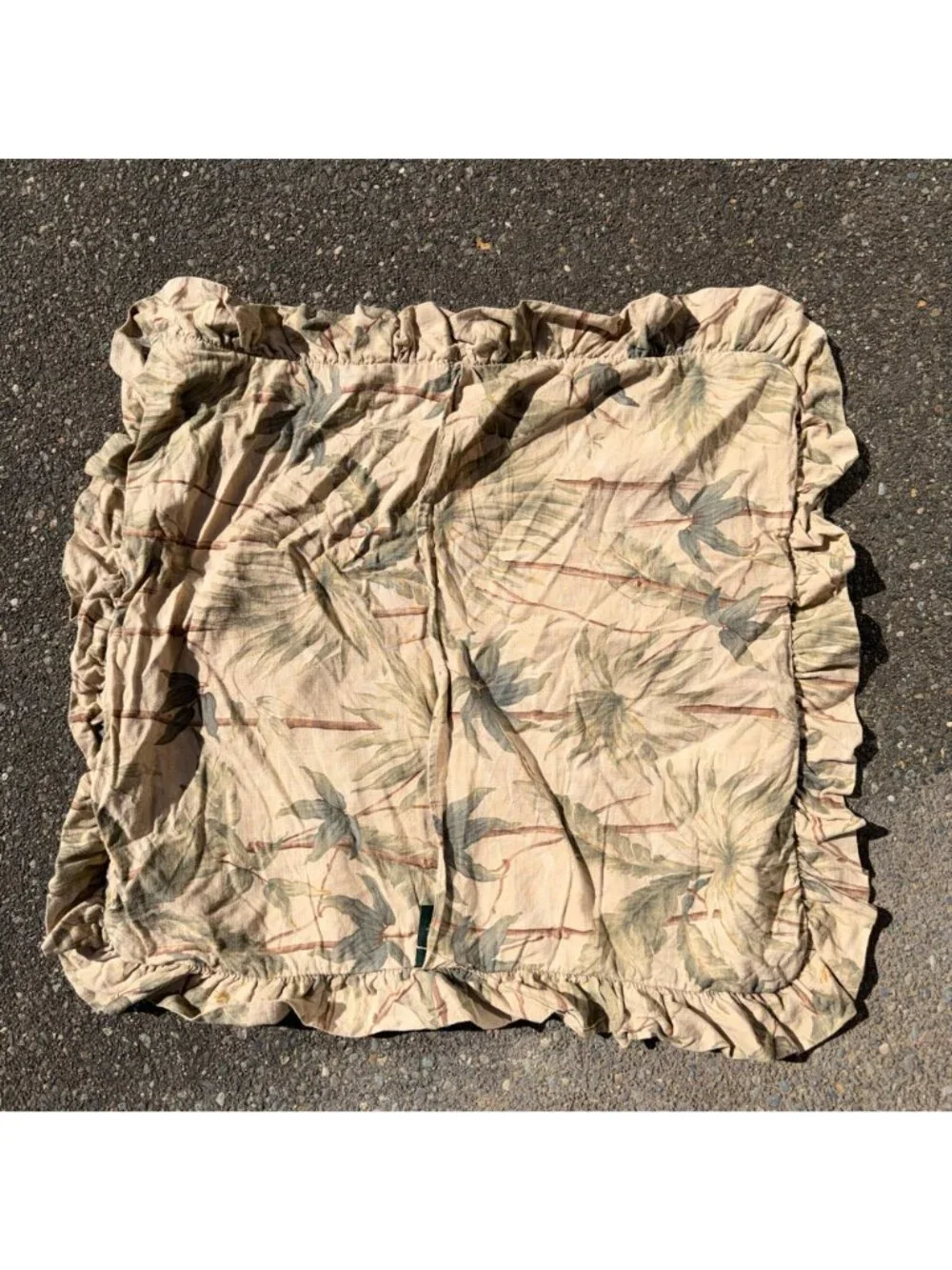 Vintage Ralph Lauren Euro Sham Belmont Oaks Palm Ruffled Tan Green Cotton 29x32